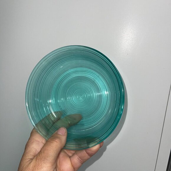 Arcoroc Vintage Cereal Bowl Teal Jardiniere Ribbed Glass Soup Set of 4 France - Picture 5 of 7